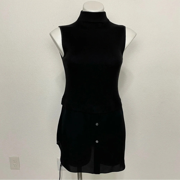 Theory Black Wool Silk Blend Sleeveless Rib Knit Combo Tunic Sweater Size S - Picture 3 of 12